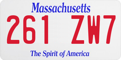MA license plate 261ZW7