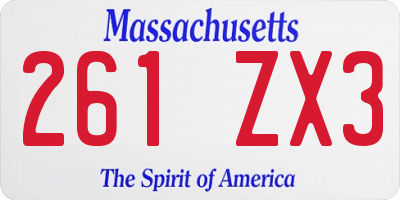 MA license plate 261ZX3