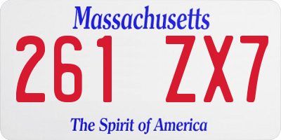 MA license plate 261ZX7