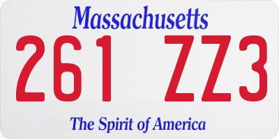 MA license plate 261ZZ3