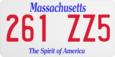 MA license plate 261ZZ5