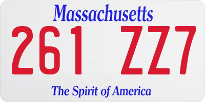 MA license plate 261ZZ7