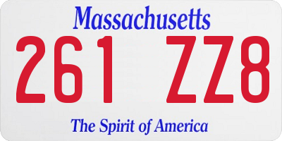 MA license plate 261ZZ8