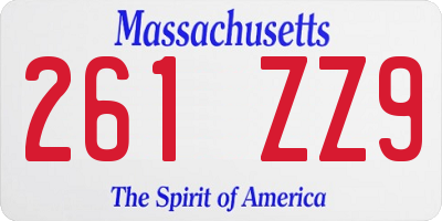 MA license plate 261ZZ9