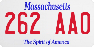 MA license plate 262AA0