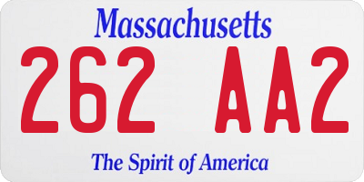 MA license plate 262AA2