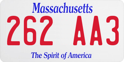 MA license plate 262AA3