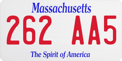 MA license plate 262AA5