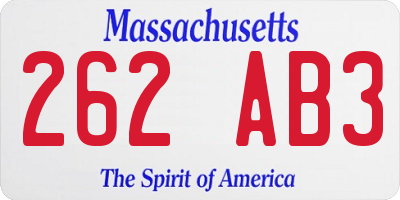 MA license plate 262AB3