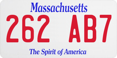 MA license plate 262AB7
