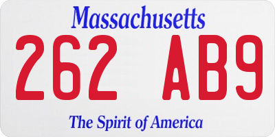 MA license plate 262AB9