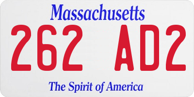 MA license plate 262AD2