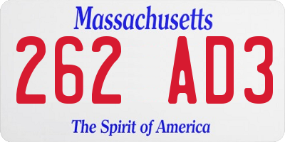 MA license plate 262AD3