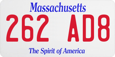 MA license plate 262AD8