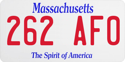 MA license plate 262AF0