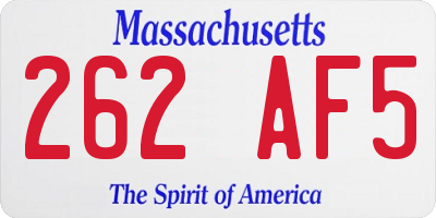 MA license plate 262AF5