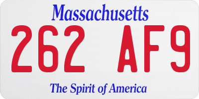 MA license plate 262AF9