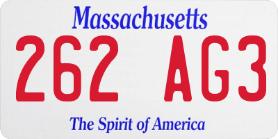 MA license plate 262AG3