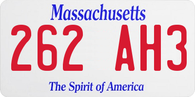 MA license plate 262AH3
