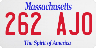 MA license plate 262AJ0