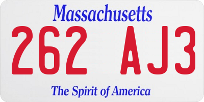 MA license plate 262AJ3
