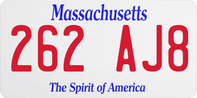 MA license plate 262AJ8