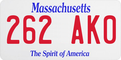 MA license plate 262AK0
