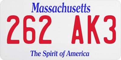MA license plate 262AK3