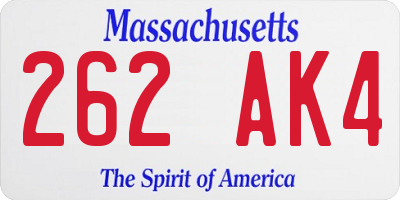 MA license plate 262AK4