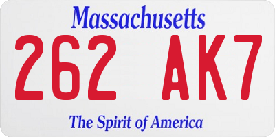 MA license plate 262AK7