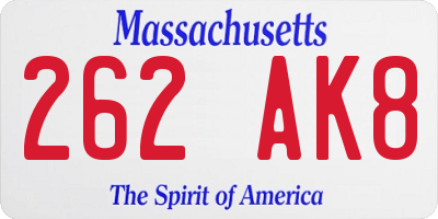 MA license plate 262AK8