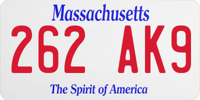 MA license plate 262AK9