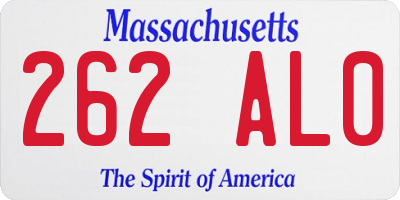 MA license plate 262AL0