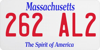 MA license plate 262AL2