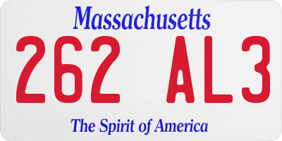 MA license plate 262AL3