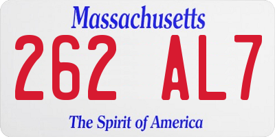 MA license plate 262AL7