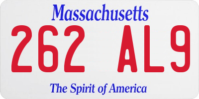 MA license plate 262AL9