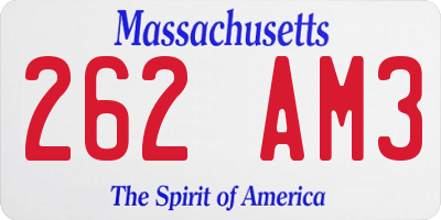 MA license plate 262AM3