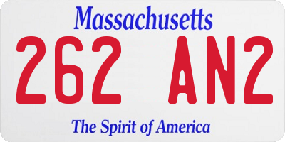 MA license plate 262AN2