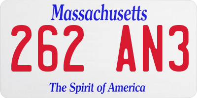 MA license plate 262AN3