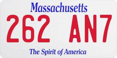 MA license plate 262AN7