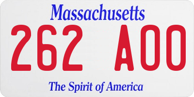 MA license plate 262AO0