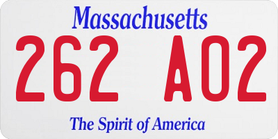 MA license plate 262AO2