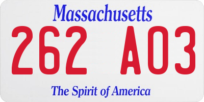 MA license plate 262AO3