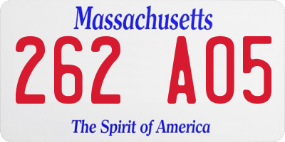 MA license plate 262AO5