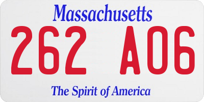 MA license plate 262AO6