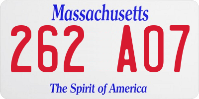 MA license plate 262AO7