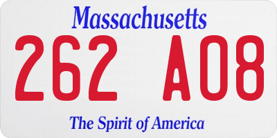 MA license plate 262AO8
