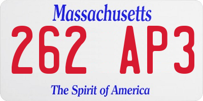 MA license plate 262AP3