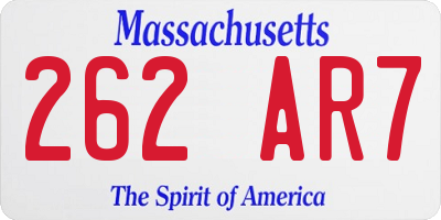 MA license plate 262AR7